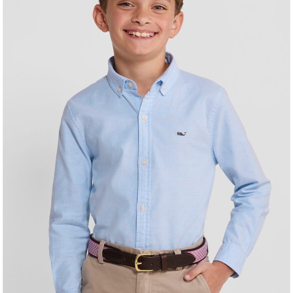 Vineyard vines Kids' Oxford Solid Shirt NWT size 7 ocean breeze